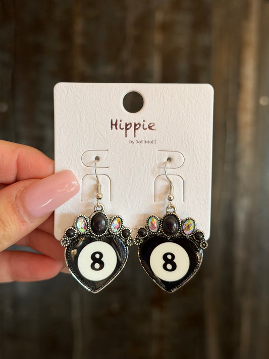 8 Ball Heart Earrings - Black