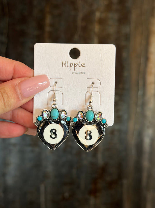8 Ball Heart Earrings - Turquoise