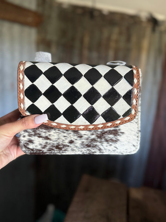 Checkered/ Cowhide Mini Crossbody