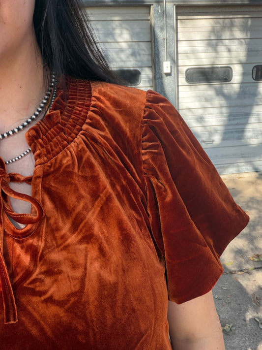 Holiday Velvet Dress - Rust