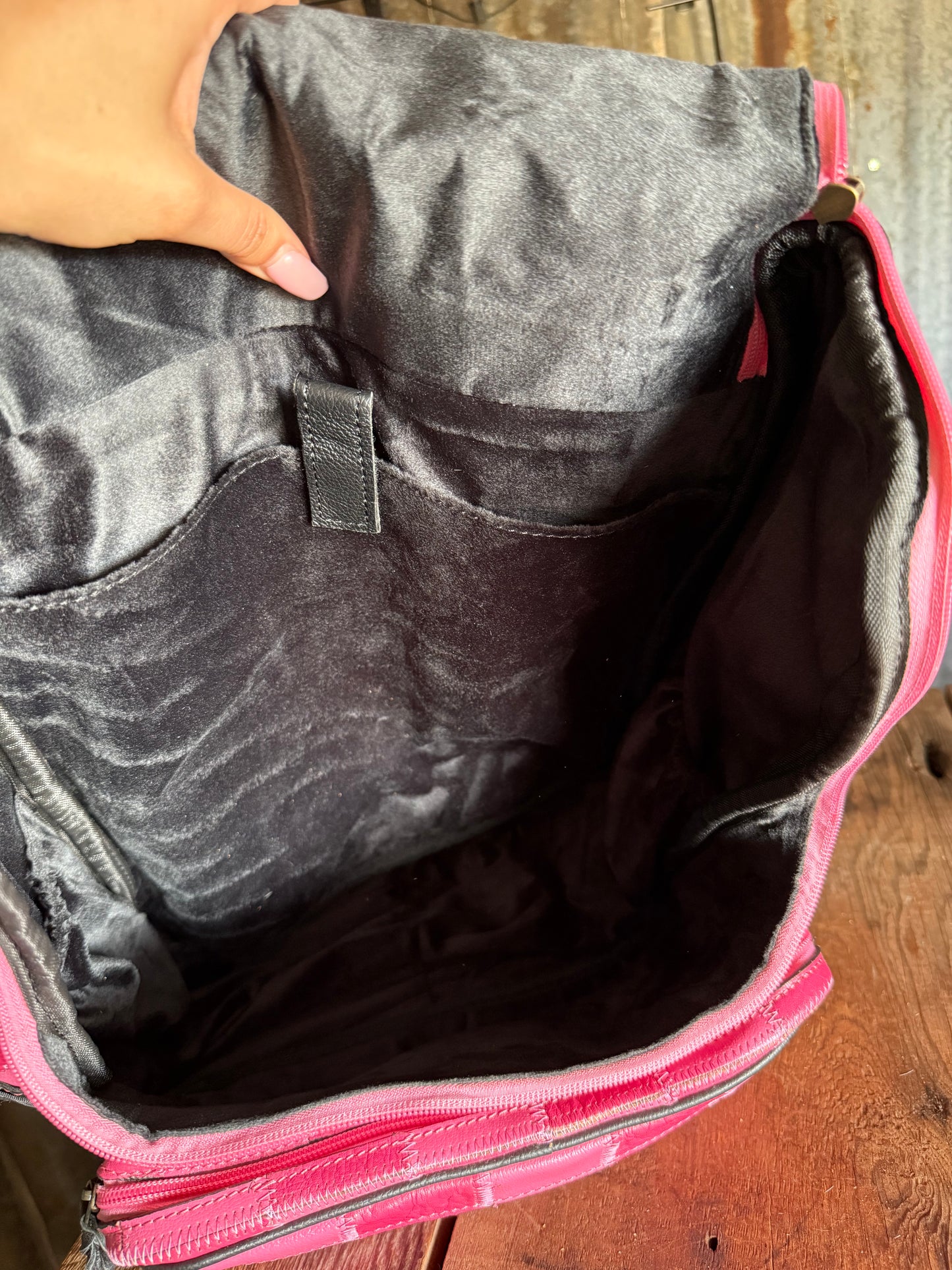 Pink Checkered Leather Backpack