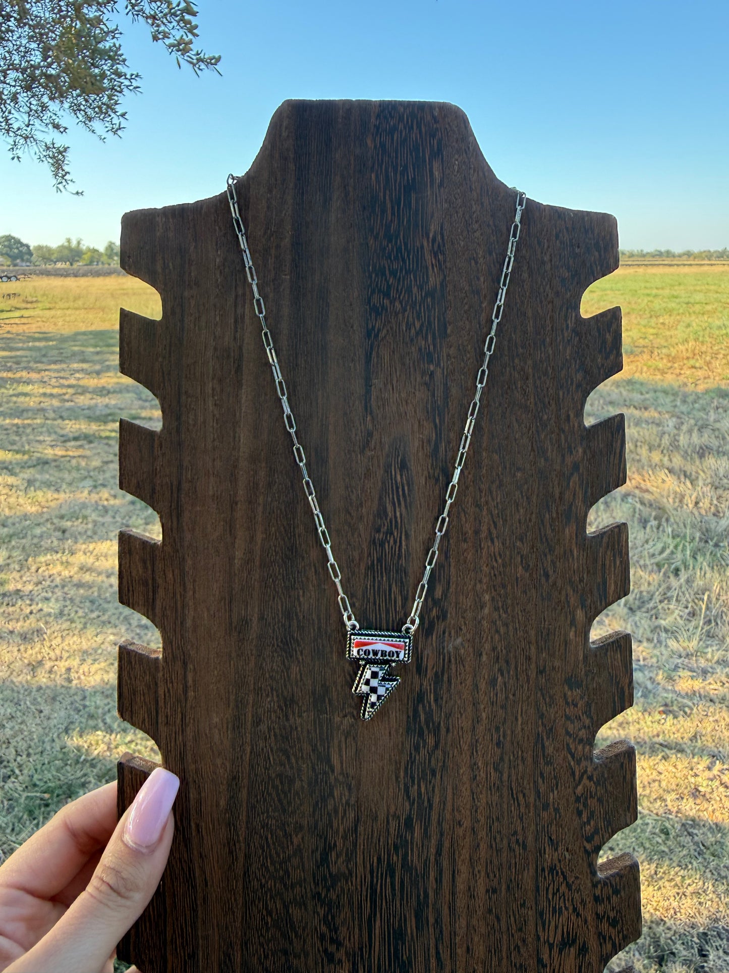 Cowboy Checkered Bolt Necklace