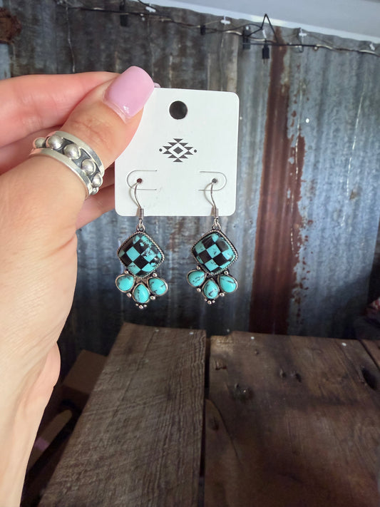 Turquoise Checkered Earrings