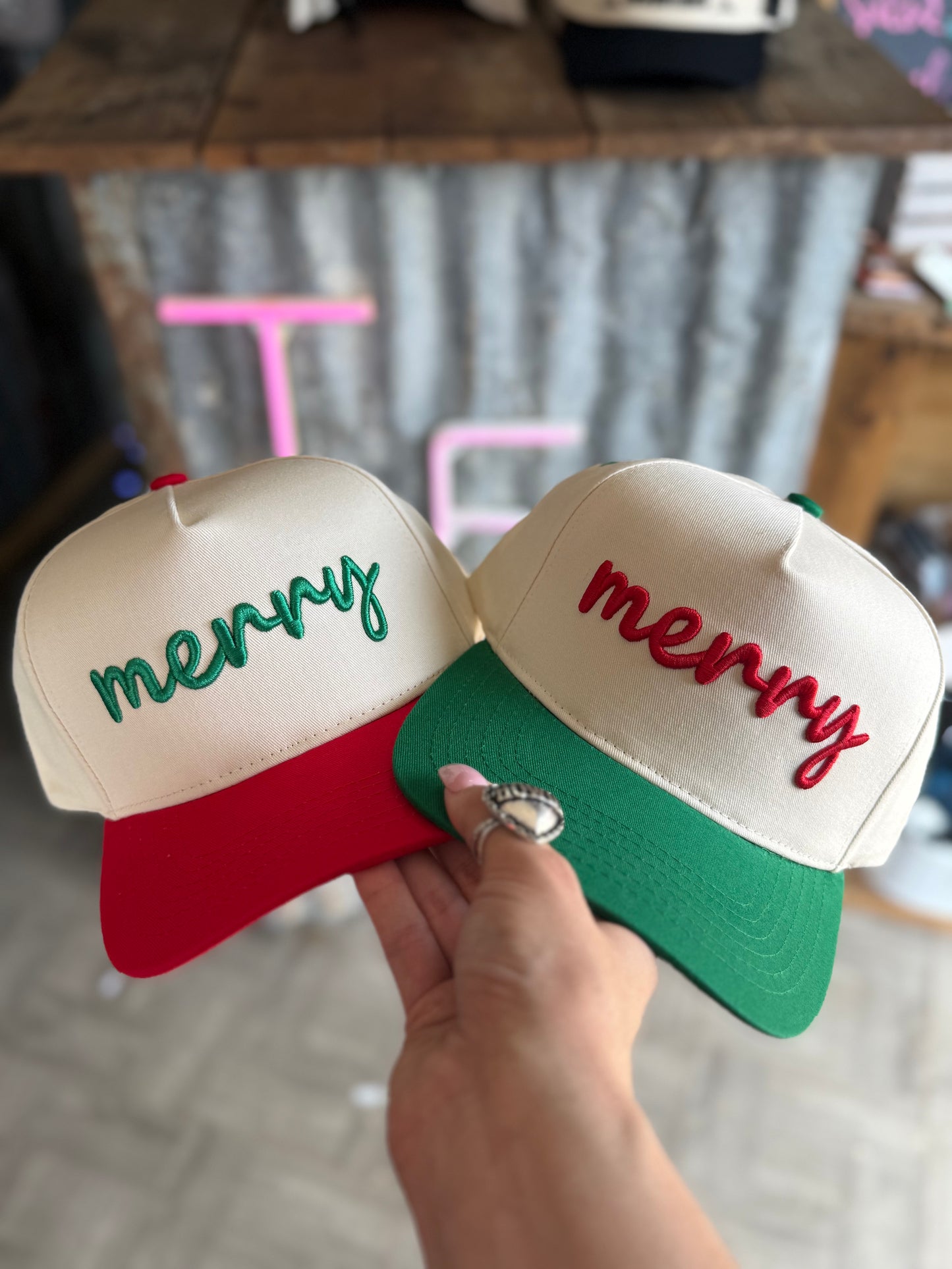 Merry Cap - Red Cap / Green Embroidery
