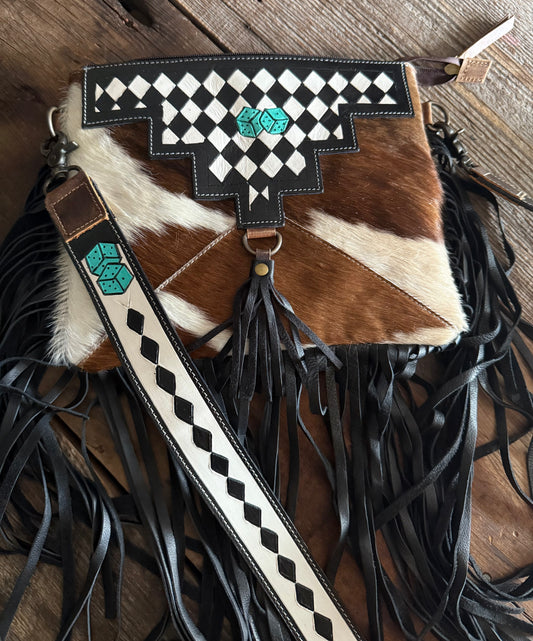 Checkered Turquoise Dice Crossbody