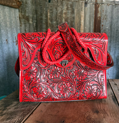 Tooled Tilly Purse or Crossbody - Red
