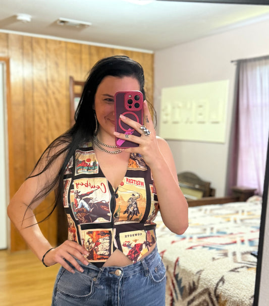 Cowboy Stamp Crop Vest