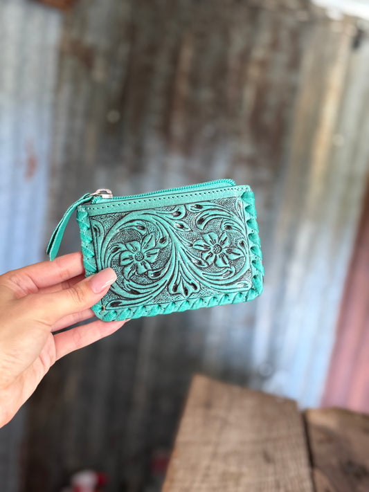 Tooled Turquoise Coin Pouch