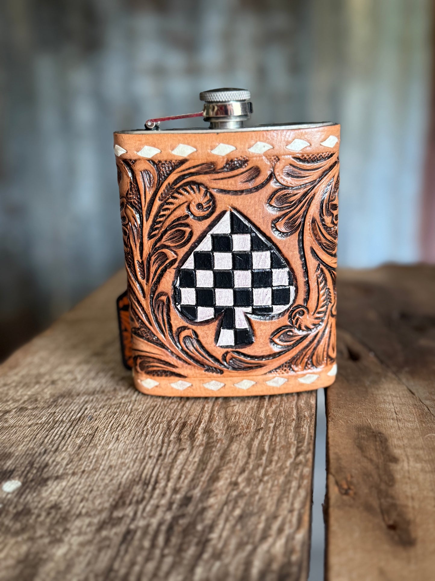 Tooled Spade Flask