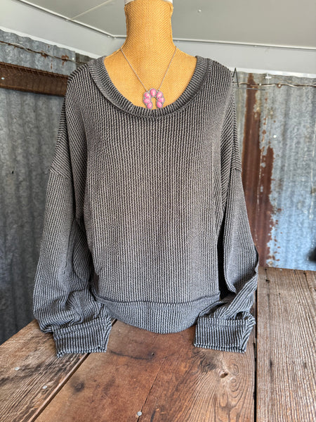 Ribbed Long Sleeve - Charcoal