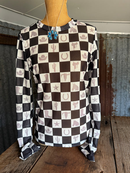 Mesh Checkered Top - Western