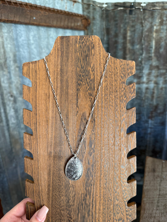 Tooled Teardrop Necklace