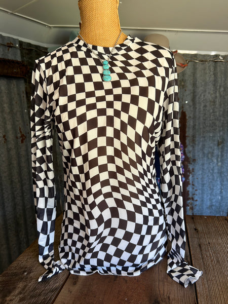 Mesh Checkered Top - Black