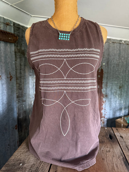 Boot Stitch Tank - Chocolate