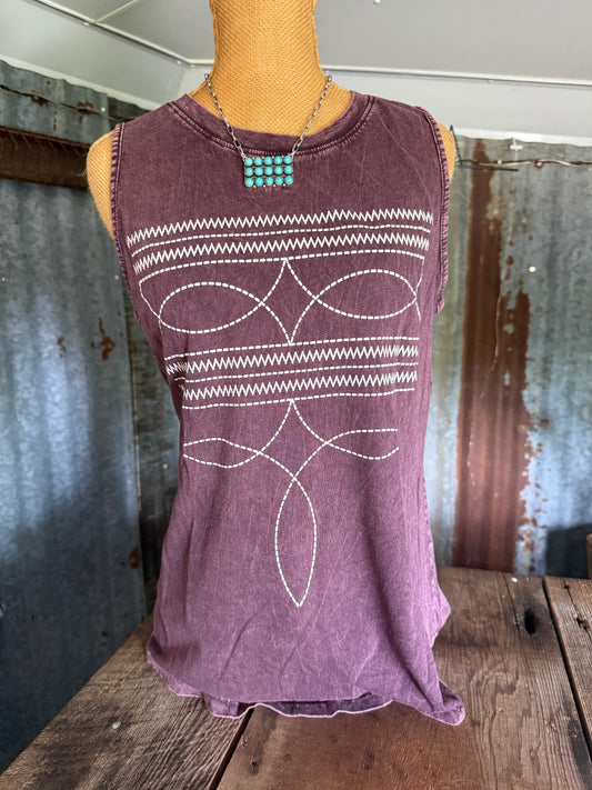 Boot Stitch Tank - Berry