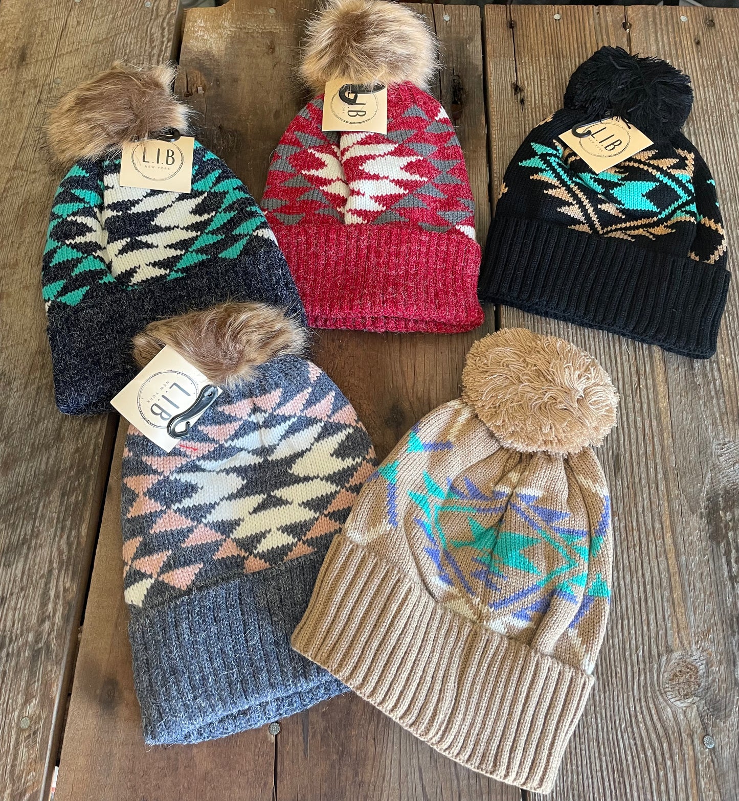 Aztec Pom Pom Beanies