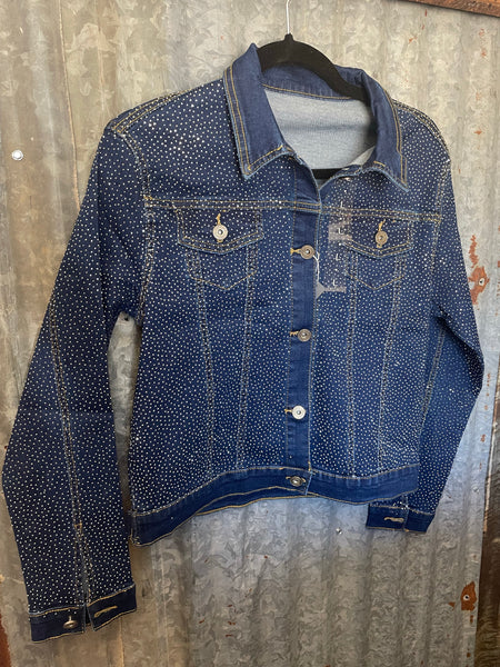 Rhinestone Denim Jacket - dark wash