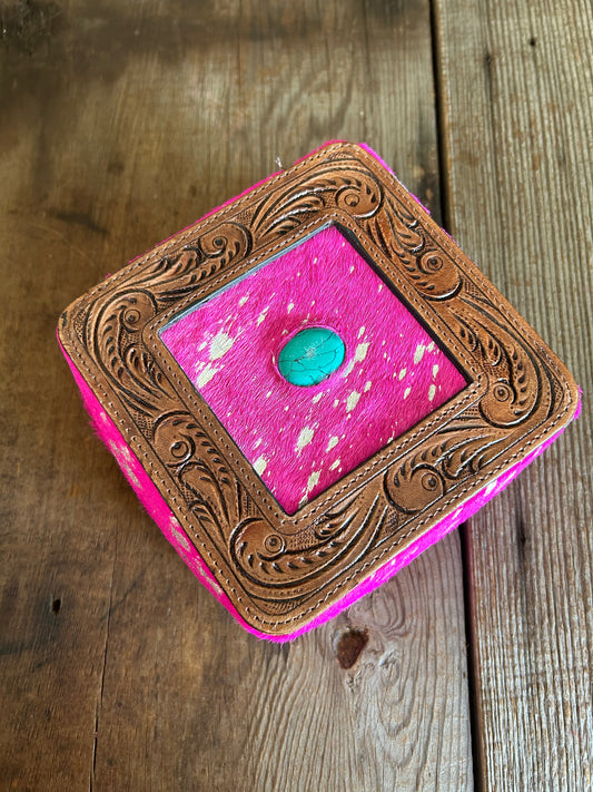 Small Jewelry Box - Pink Cowhide