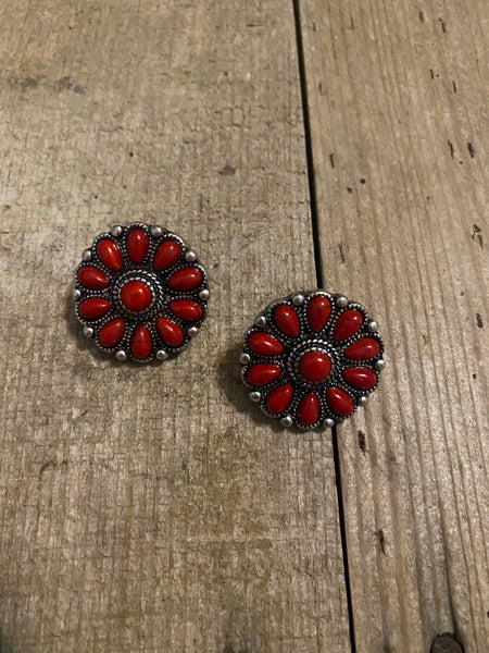 Red Concho - Clip On Earrings